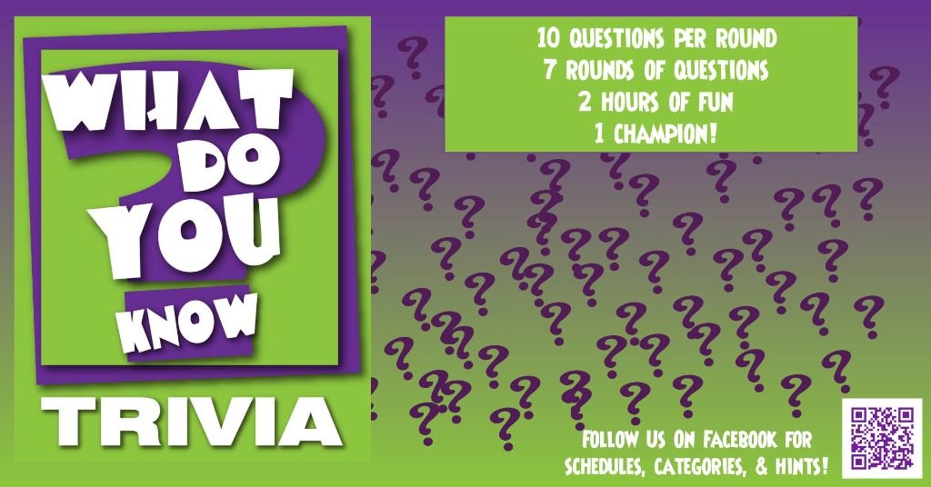 What Do You Know? Trivia — 10 questions per round, 7 rounds, 2 hours of fun, 1 champion